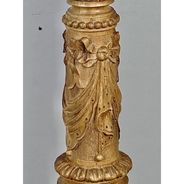19th C. French Carved Beached Walnut Standing Lamp For Sale In Los Angeles - Image 6 of 12