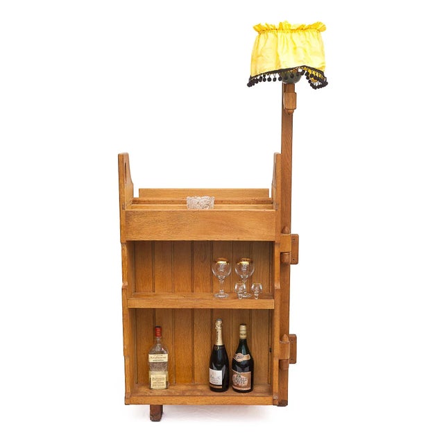 Tan Bar Cabinet with Floor Lamp by Guillerme et Chambron, 1950s For Sale - Image 8 of 13