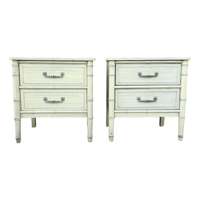 Vintage Coastal Faux Bamboo Bali Hai Nightstands by Henry Link - A Pair For Sale