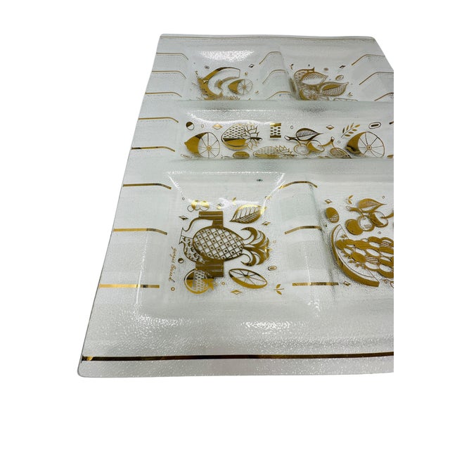 Georges Briard Oversized Signed Georges Briard "Ambrosia" 22k Gold & Glass 5-Section Serving Tray For Sale - Image 4 of 11
