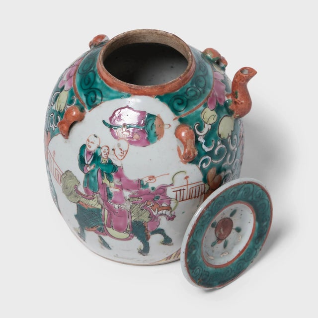Antique Chinese Enamelware Teapot With Mythical Qilin For Sale In Chicago - Image 6 of 11