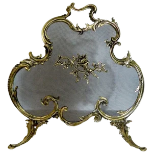 French Brass Fire Screen Adorned With a Fire Cheriot, 19th Century