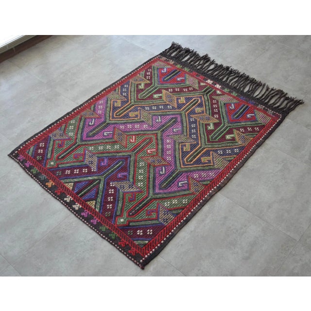 Vintage Hand Made Braided Kilim Rug - 3′9″ X 4′8″ For Sale - Image 4 of 11