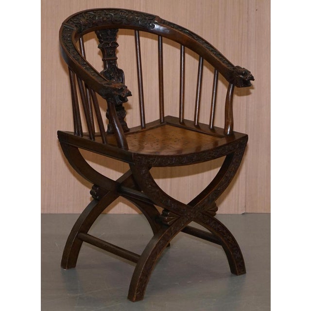 Set of Anglo Chinese Hand Carved Savonarola Armchairs, 1900s For Sale - Image 13 of 18