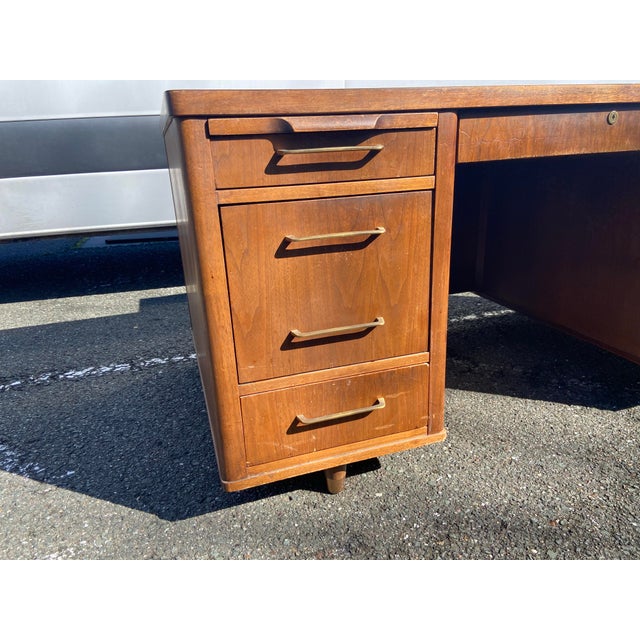 1960s Jofco Vintage Mid Century Modern Wooden Walnut Tanker Executive Desk For Sale - Image 5 of 12
