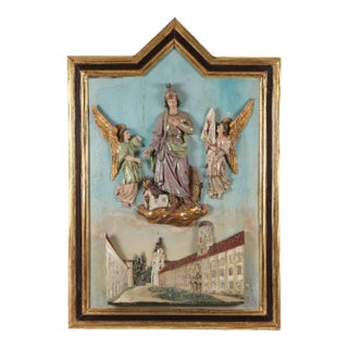 Large 19th Century Saint Florian Carved Relief Plaque in Gilt Arched Frame For Sale