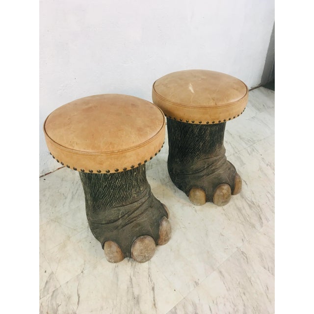 Faux Elephant Stools in Resin and Leather - A Pair For Sale - Image 9 of 10