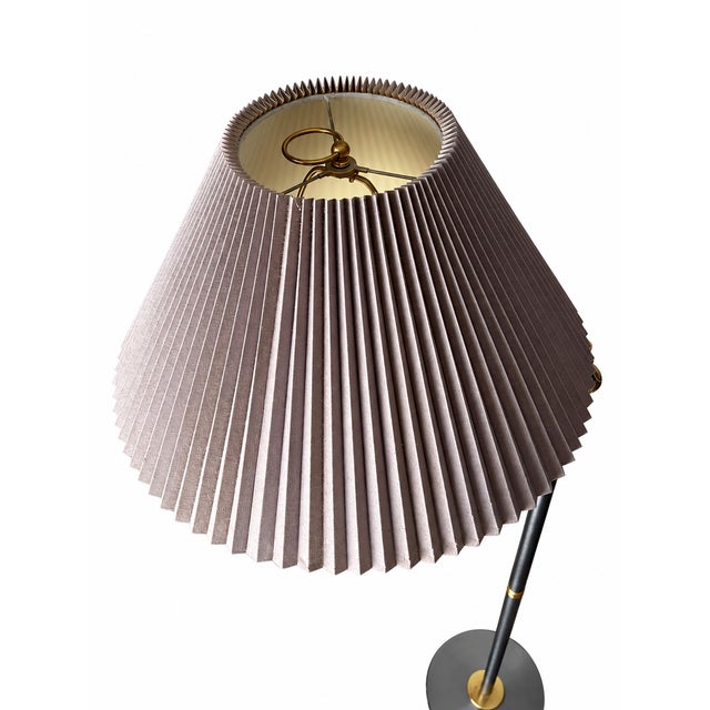 Metal Late 20th Century Two-Tone Swing-Arm Floor Lamp With Taupe Pleated Shade For Sale - Image 7 of 9