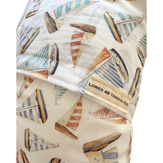 American New Jersey Atlantic City Vintage Large Red Pennant on New Coastal Sailboats Fabric Throw Pillow For Sale - Image 3 of 3