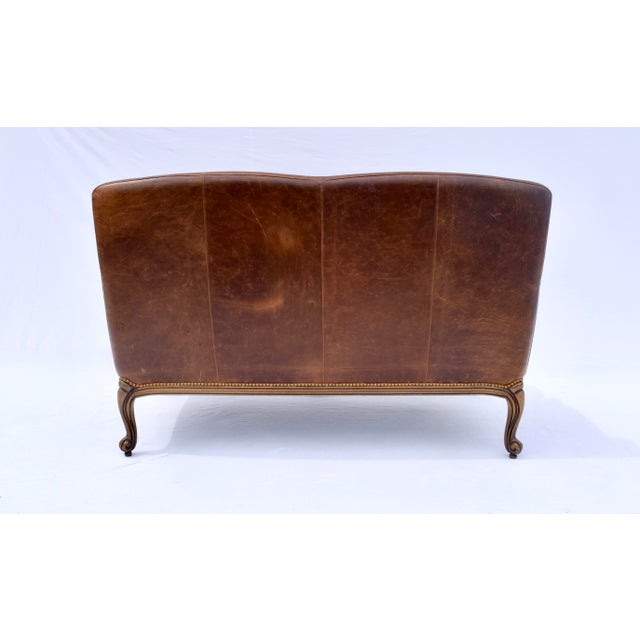 Wood Vintage Louis XV Style Leather Loveseat Sofa For Sale - Image 7 of 12