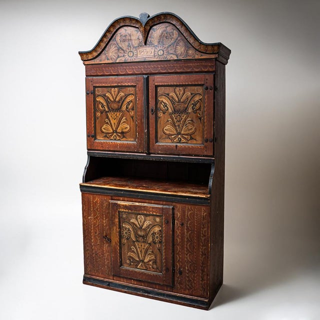 Hand-Painted Folk Armoire, Sweden, 1835 For Sale - Image 3 of 8