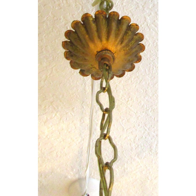 Italian 1940s Rare Italian Blue and Green Opaline Beaded Gold Leaf Chandelier For Sale - Image 3 of 11
