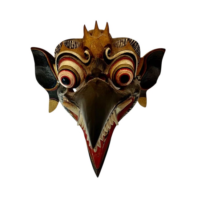 Beautifully Decorated Balinese Garuda Wall Decor Mask For Sale - Image 4 of 7