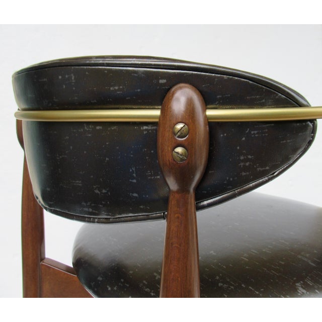 C.1950's Dan Johnson for Selig of Denmark, Walnut & Brass "Viscount" Accent/Lounge Chair With Brentano Textile For Sale - Image 15 of 18