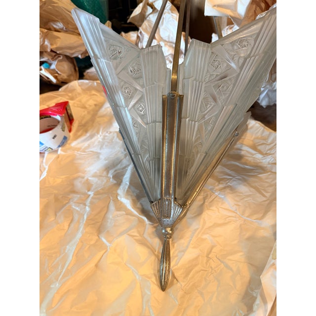 Glass French Art Deco Pendant Chandelier For Sale - Image 7 of 9