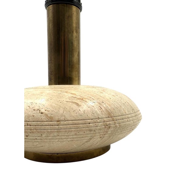 Travertine & Brass Table Lamp, Italy, 1970s For Sale - Image 10 of 14