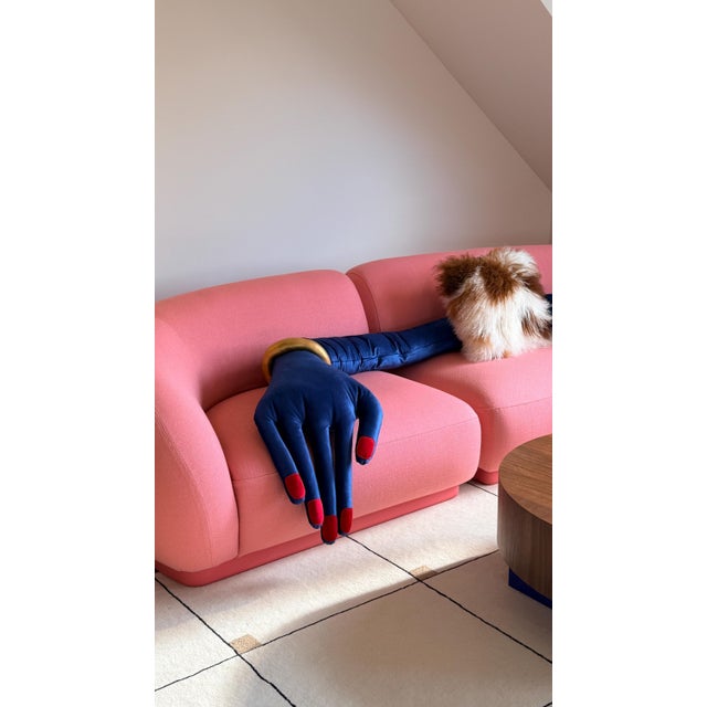 Modern Large Blue Hand Shaped Pillow ,Handmade Velvet Cushion,Unique Decorative Throw Pillow For Sale - Image 3 of 7