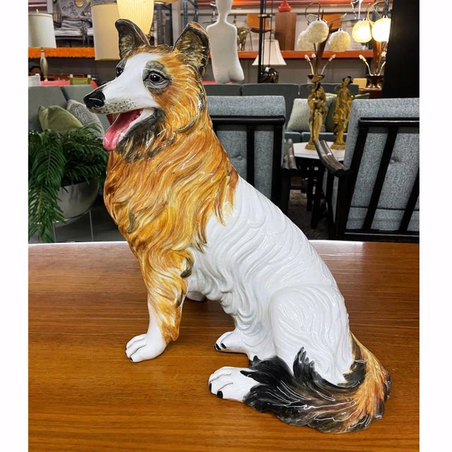 Hand painted, vintage Italian ceramic collie. This charming pup has a charming grin on his adorable little face. He’s...