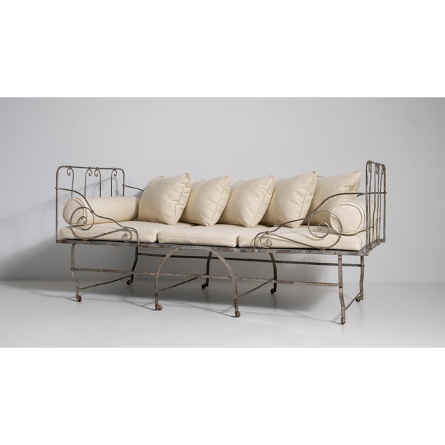 Early 20th Century French Wrought Iron Daybed With Cushions For Sale - Image 10 of 18