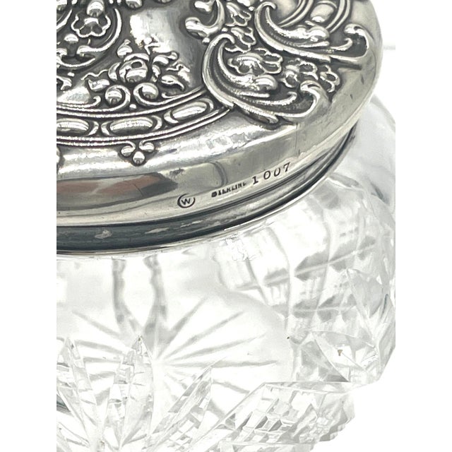 Frank M. Whiting & Company American Brilliant Cut Glass, Sterling & Turquoise Dresser Jar, by Whiting For Sale - Image 4 of 9