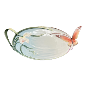 Franz Papillon Porcelain Iris & Butterfly Sculptural Platter Xp1694 – Art Nouveau Botanical Serveware - Spring/ Easter