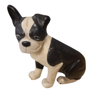 Vintage French Bulldog Black White Cast Iron Door Stop