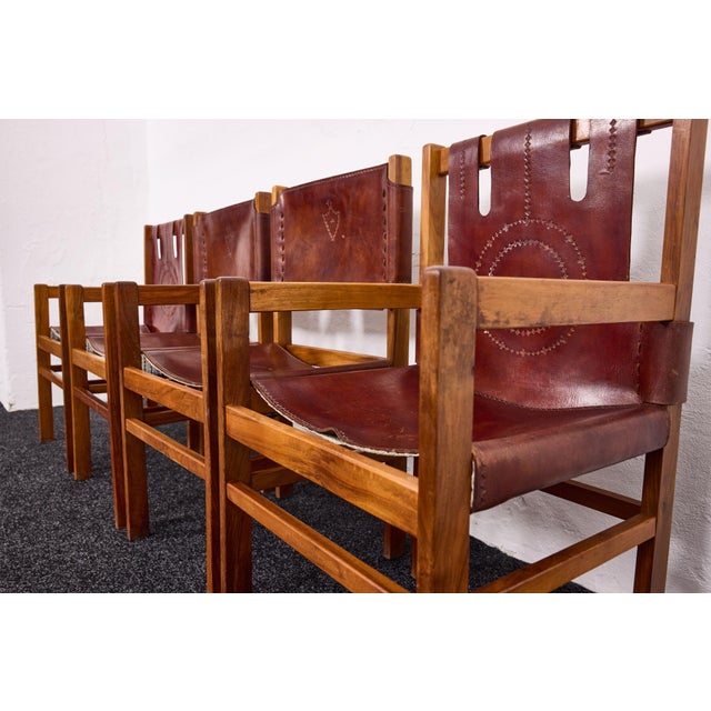 Vintage Safari Style Leather Armchairs, 1970s, Set of 4 For Sale - Image 16 of 17