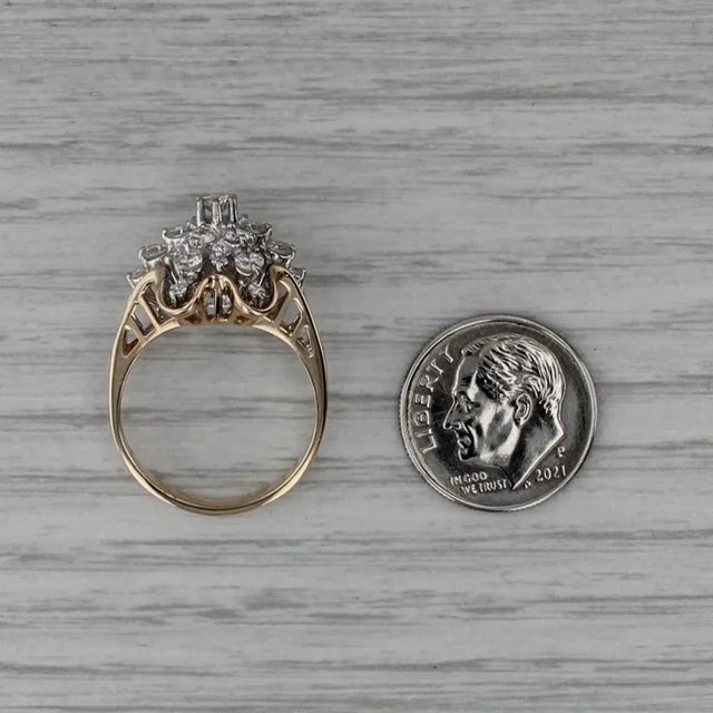 Gold 1.03ctw Diamond Flower Star Cluster Ring 14k Yellow Gold Size 6.75 Vintage For Sale - Image 8 of 8