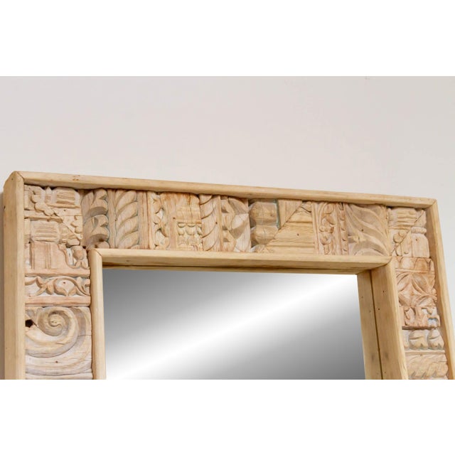 Ecru Tribal Motif Carved Mirror For Sale - Image 8 of 10