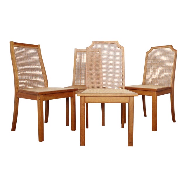 Wood and Cane Dining Chairs - Set of 4 | Chairish