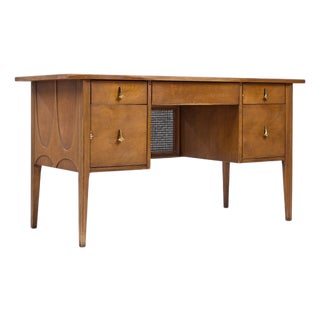 Broyhill Brasilia Mid Century Walnut and Brass Desk For Sale
