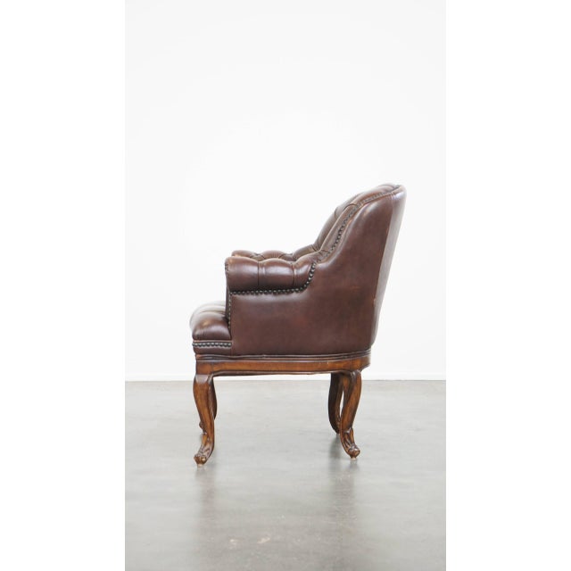 English Cowhide Chesterfield Armchair with Wood Legs For Sale - Image 5 of 16