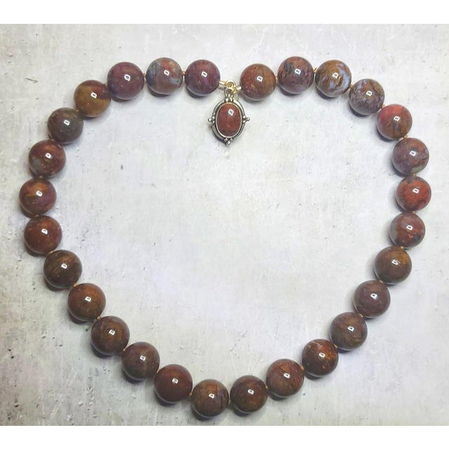 Brown Pietersite Beaded Necklace With Sterling Silver Pietersite Clasp, 19" For Sale - Image 8 of 8