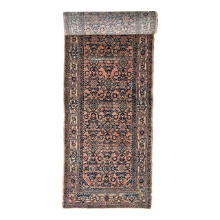 1940's Coral, Blush, Indigo & Green Runner | 2.8 X 19.7 For Sale