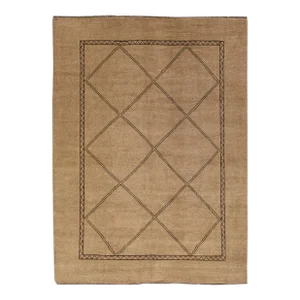 Modern Moroccan Style Handmade Brown Wool Rug With Geometric Motif