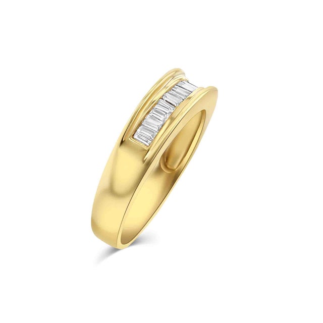 Contemporary 5MM Baguette Channel Diamond Wedding Band 14k Yellow Gold, Size 6 For Sale - Image 3 of 4