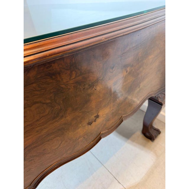 Antique Chippendale Burr Walnut Partners Desk with Glass Top For Sale - Image 4 of 8