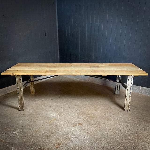 Industrial Dining Table with Steel Machine Base For Sale - Image 10 of 18