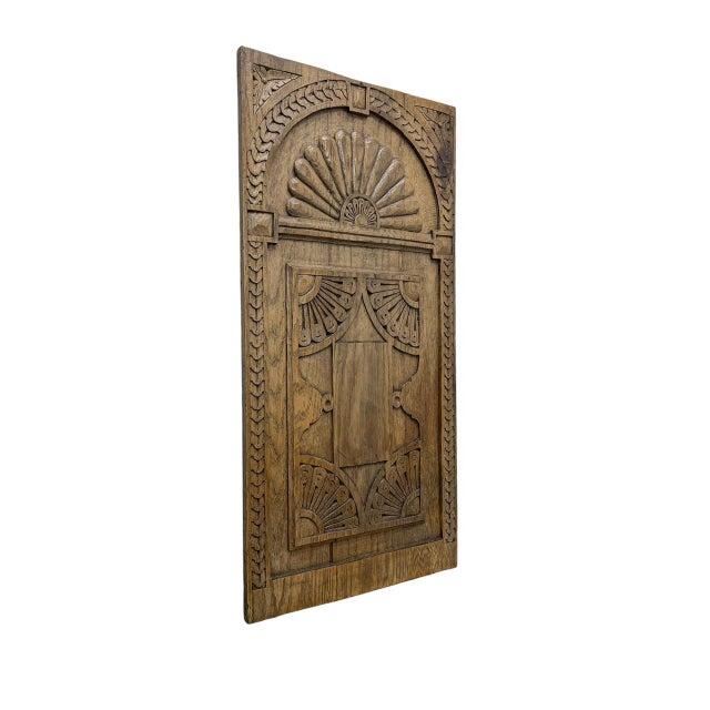 Relief Carved Oak Wood Wall Panel Plaque, 1940s For Sale - Image 4 of 8