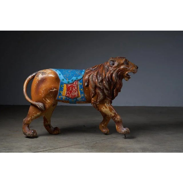 Vintage Carved Wood Lion Carousel Figure, 1950s For Sale - Image 3 of 8
