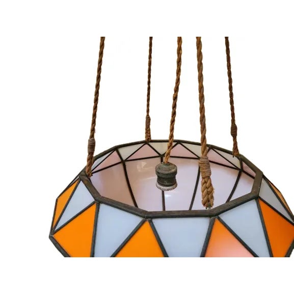 Vintage Early 20th Century Stained-Glass Hanging Light For Sale - Image 4 of 6