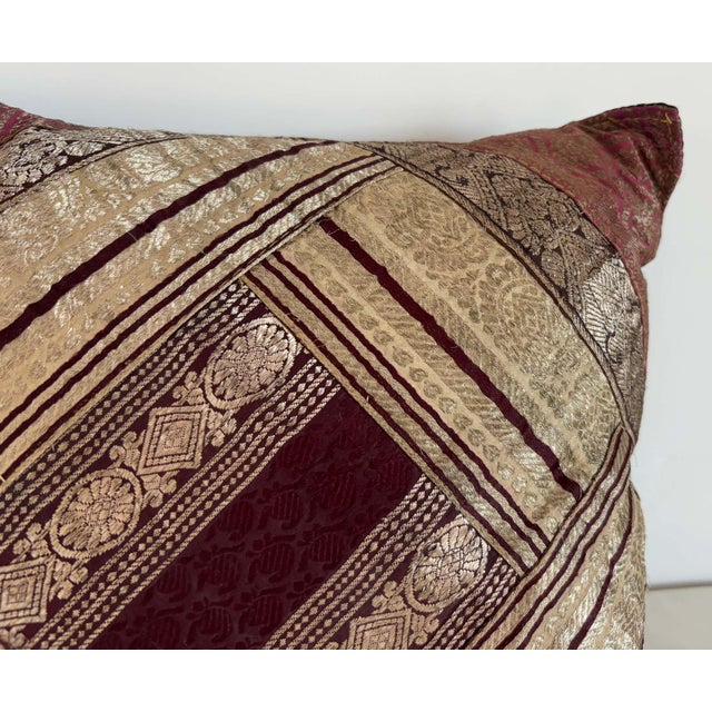 Late 20th Century One-of-a-Kind Indian Silk Sari Brocade Pillow, Zari Embroidery, 1980 For Sale - Image 5 of 15