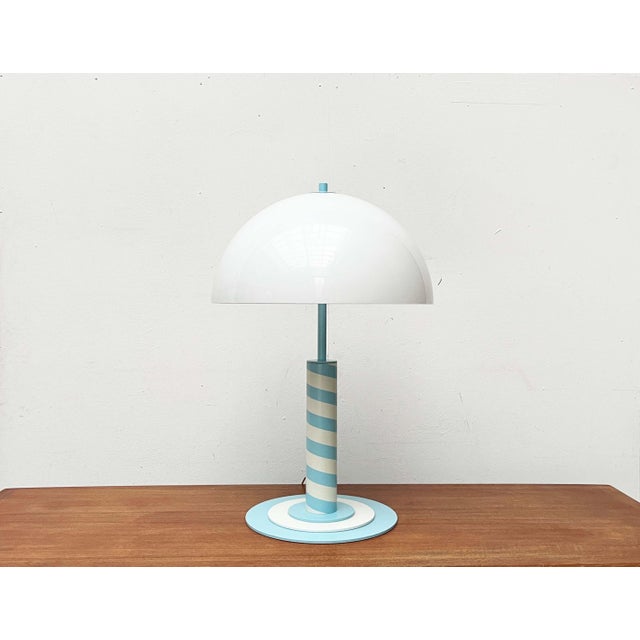 German Postmodern Table and Floor Lamps with Light Blue and White Swirl Pattern, 1980s, Set of 2 For Sale - Image 16 of 18
