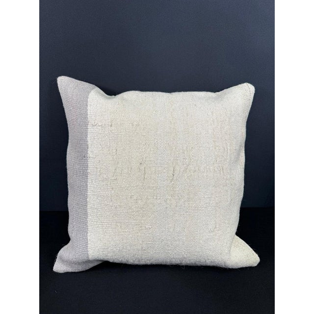 Turkish Hemp Pillow Cushion Natural Beige Light Gray Cushion Cover 20x20 For Sale - Image 4 of 4