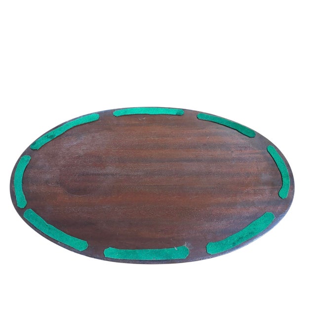 Vintage Federal Style Mahogany Serving Tray With Floral Inlay Medallion & Glass Insert For Sale In Greensboro - Image 6 of 6