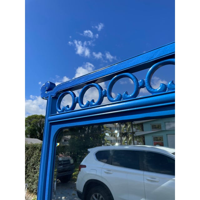 Hollywood Regency Cobalt Blue Lacquered Mirror With Beveled Glass – Palm Beach Style For Sale - Image 10 of 10