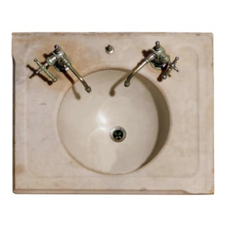 Marble Top Sink With Original Nickel Silver Faucets For Sale