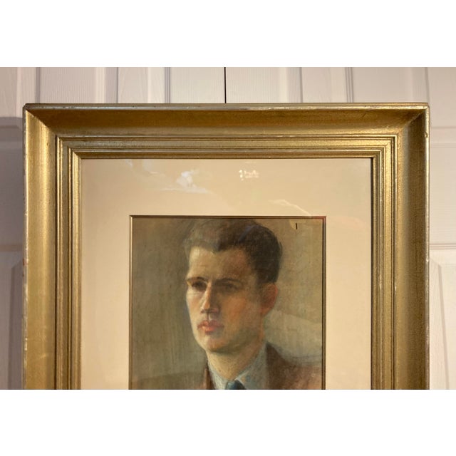 Vintage Original One of a Kind Portrait of a Man in Pastels on Paper in Silver Gilt Frame For Sale - Image 4 of 6