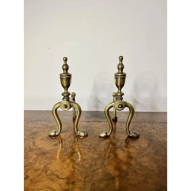 Antique Victorian Brass Fire Dogs, 1860, Set of 2 For Sale - Image 3 of 6