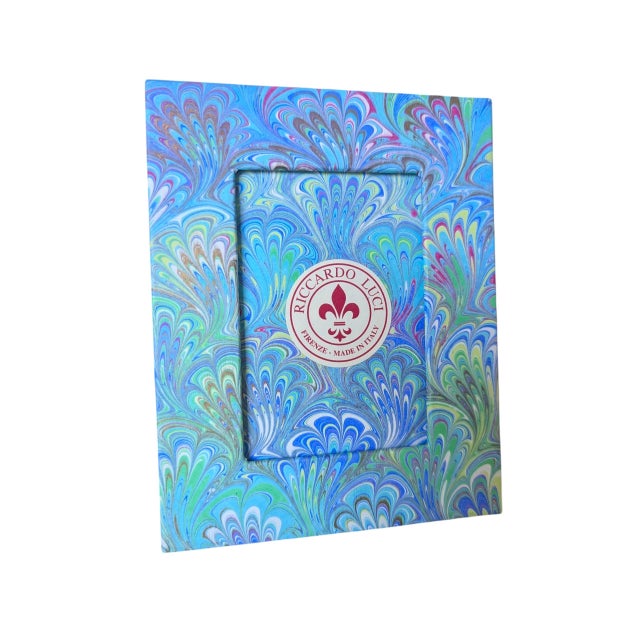 Hollywood Regency Italian Marbled Paper Firenze Tabletop Picture Frame For Sale - Image 3 of 11